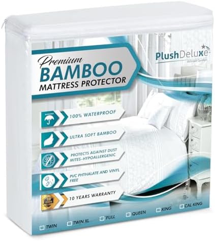 PlushDeluxe Premium Viscose Mattress Protector – Cal-King Size, Waterproof by PlushDeluxe