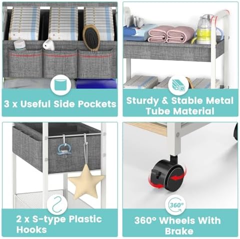 2In1 Baby Diaper Caddy & 3-Tier Rolling Diaper Cart, Diaper Caddy Organizer Cart - Image 6