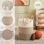 Artfeel Laundry Basket, Woven Cotton Rope Laundry Hamper, 80L - Image 6