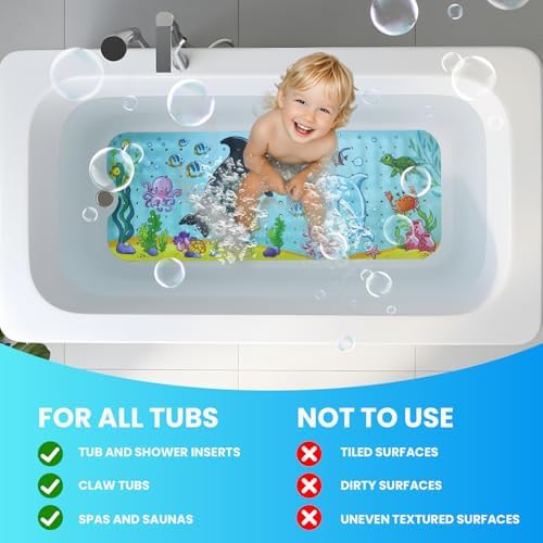 Baby Bath Tub Mat, 40 x 16 Inch Extra Large Non Slip Kids Cartoon Bathtub - Image 6