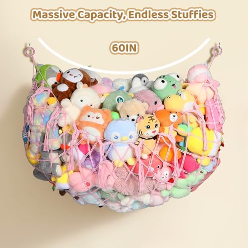 YECAYE Stuffed Animal Net, 60 Inch Plushies Storage, 1 Pack, Fairy Pink - Image 3