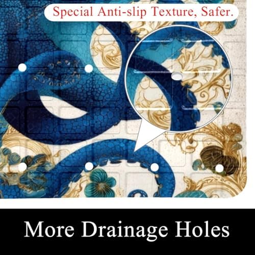 Shower Mat Non Slip 26.8 x 15.1 Inches, Octopus Floral Bathtub Mat Shower Stall - Image 2