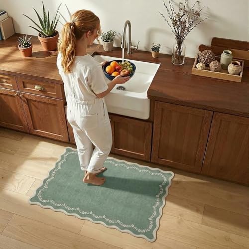 GarveeHome Scalloped Entryway Rug 2x3 Sage Green Washable Front Door Rug - Image 4