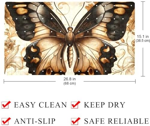 Bathtub Mat Non Slip 26.8x15.1In, Butterfly Florals Bath Mat - Image 3