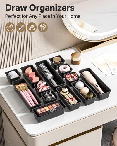 Canfanni 13 Pack Plastic Drawer Organizers Set, 3 Sizes Desk Drawer Organizer - Image 6