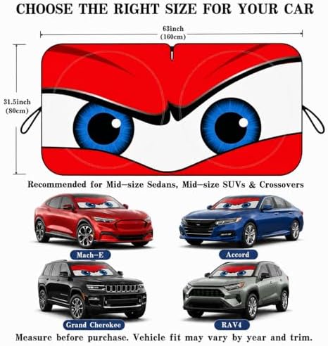 Car Windshield Sun Shade, Universal Fit Midsized Sedan SUV, Angry Red - Image 5