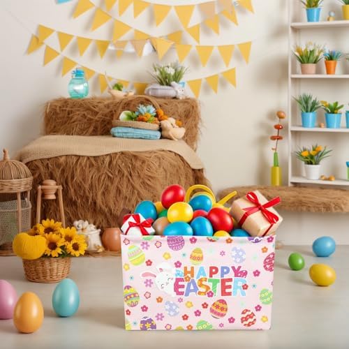 Pink Easter Basket for Kid Large Empty Baby Rectangular Cute Easter Gift - Image 2