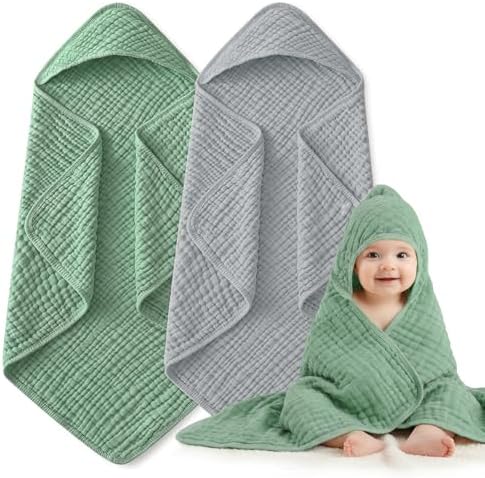 Muslin Hooded Baby Towels 2 Pack, 100% Cotton Baby Bath Towels by Unknown