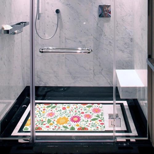 Bathtub Mat Non Slip 26.8x15.1In, Tomato Florals Bath Mat - Image 6