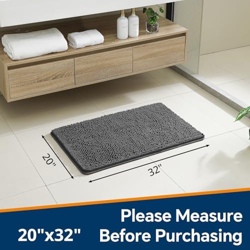 Chenille Bathroom Rug 20"x32" Dark Gray, Non-Slip Plush Bath Mat - Image 2