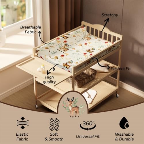 4 Pack Changing Pad Covers Woodland Forest Animals Wood Neutral Unisex Fitted - Image 5