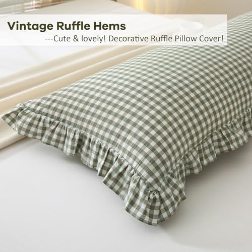 Sage Green White Gingham Ruffle Body Pillow Cover 20"x54" - Image 5