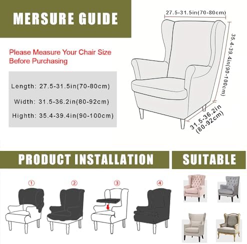 NILUOH Wingback Chair Covers 2-Piece, Armchair Slipcovers - Image 2