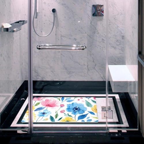 Shower Mat Non Slip 26.8 x 15.1 Inches, Floral Design Bathtub Mat Shower Stall - Image 6