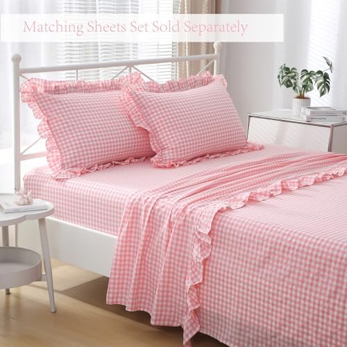 2 Pack Coral Pink Gingham Ruffle Throw Pillow Covers 18''x18'' - Image 7