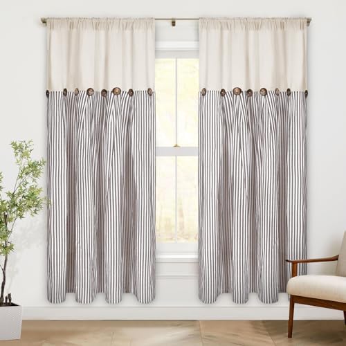 ASPMIZ Cotton Linen Farmhouse Curtains Boho Rustic Button Panel, Country Window - Image 2