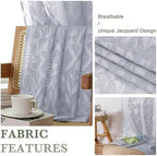 Lecloud Leia Light Grey Sheer Curtains 63 Inch Length 2 Panels, Jacquard Leaf - Image 3