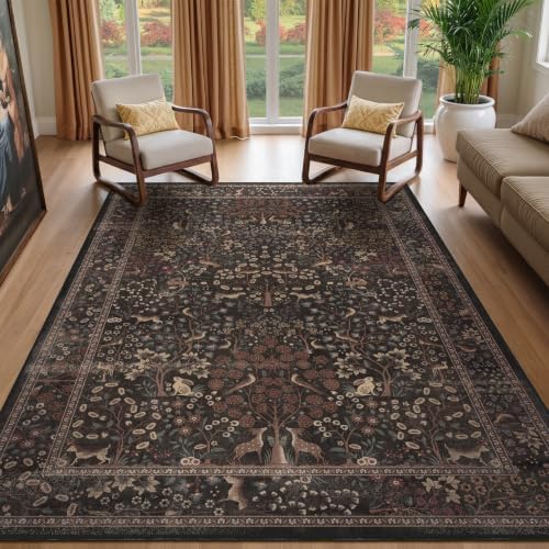 Dark Chestnut Brown Area Rug 5x7, Washable Non Slip Rugs by Jainmy