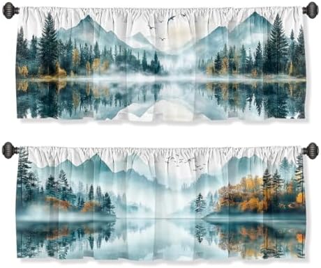 Misty Forest Valance Curtain for Windows 2 Pack Landscape Mountain Pine Tree by Unknown