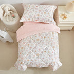 DuShow Floral 4 Piece Girls Toddler Bed Comforter Set Pink Flower Reversible - Image 3