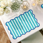 JarThenaAMCS 60 Pcs Blue Green Striped Paper Placemats Scalloped Edge Table - Image 3
