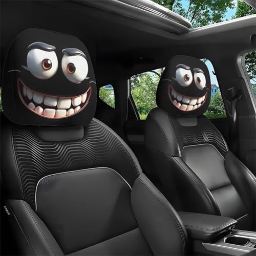 2PCS Funny Cartoon Car Headrest Covers, Cute Funny Cartoon Eyes Car Seat Head - Image 3