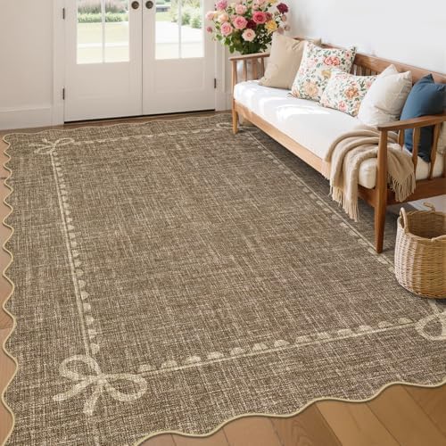 GarveeHome Scalloped Bow Rug 6x9 Washable Brown Rug by GarveeHome