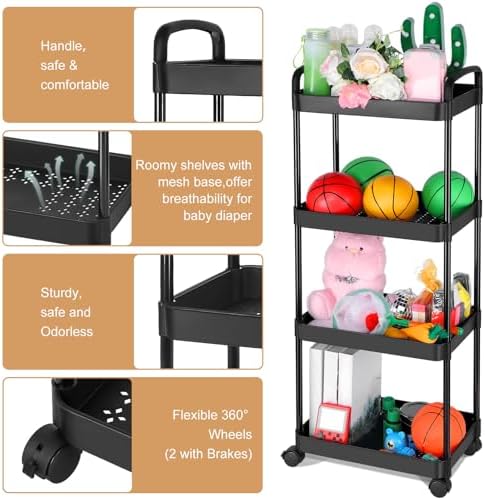 Barydat Baby Diaper Cart 3-Tier Movable Diaper Caddy Organizer Rolling Plastic - Image 3