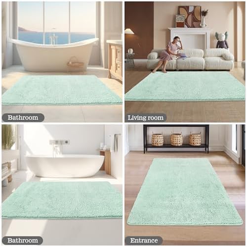 Yeaban Chenille Spa Blue Bathroom Rug 36"x60", Non-Slip Rubber Backing - Image 5