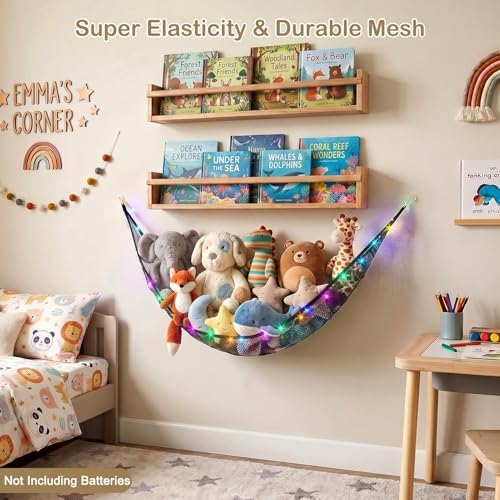 Stuffed Animals Hammock with LED Light Toy Net Room Decor Corner Storage - Image 5