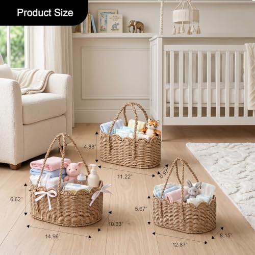 3 Set Wicker Diaper Caddy Organizer, Paper Rope Storage Baskets Nursery Bin - Image 2