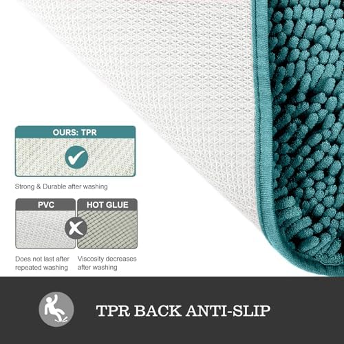 Yeaban Chenille Teal Bathroom Rug 20"x32", Non-Slip Rubber Backing - Image 3