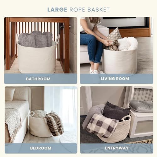 OrganiHaus Round Toy Basket & Blanket Basket, Cotton Rope 20x13" - Image 5