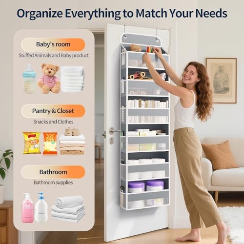 Yecaye Over Door Organizer, 60 lbs Load Capacity, Metal Hanging Storage - Image 6