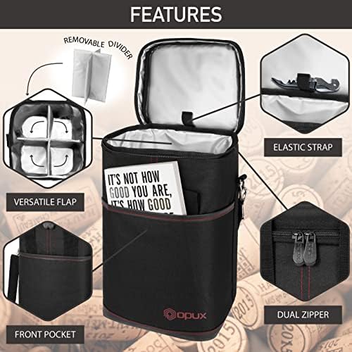 opux Insulated Wine Cooler Bag, Leakproof 4 Bottle Wine Tote Carrier - Image 4