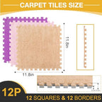ZENOWICK 12 Pcs Plush Interlocking Carpet Tiles, Puzzle Play Mats - Image 3