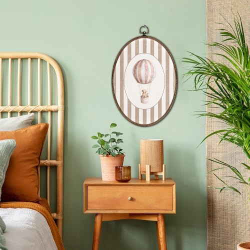 FLAWAFLOMA Vintage Hot Air Balloon Dog Nursery Oval Wall Art Decor, Kids Room - Image 3
