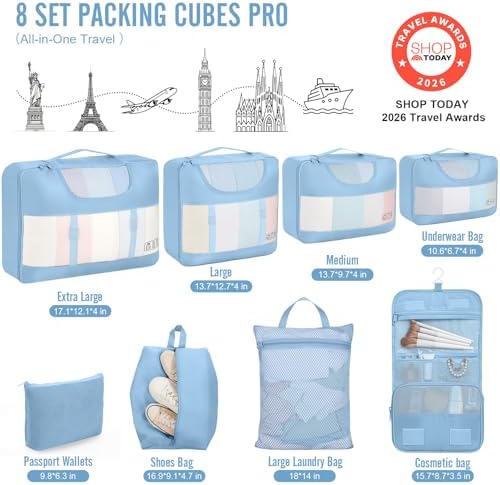 Veken 8 Set Packing Cubes for Travel Essentials, Anti-Wrinkle Buckled Suitcase - Image 2