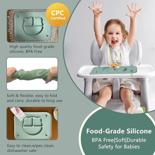 1 Pack Silicone Mat for Babies, Baby Placemat Built-in Suction Base and - Image 5
