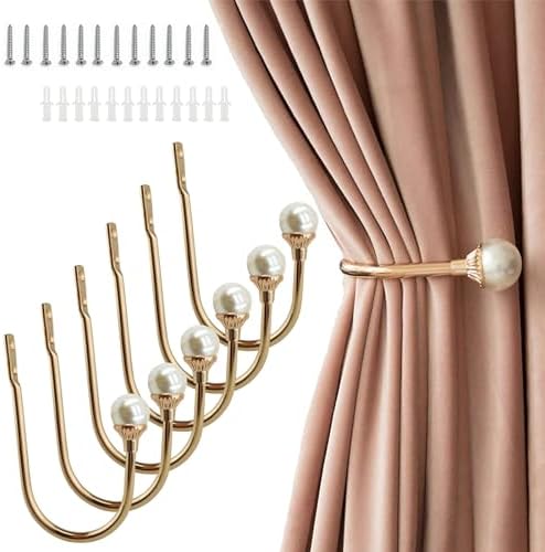 6 Pack Curtain Holdbacks Wall Mounted Curtain Tiebacks Hooks Plastic Pearl U by COCIVIVRE