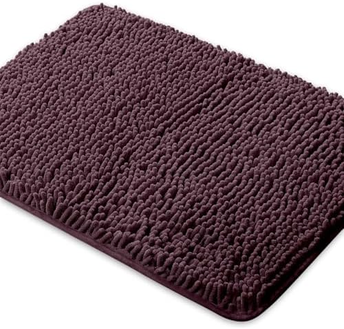 Yeaban Chenille Burgundy Bathroom Rug 24"x36", Non-Slip Rubber Backing by Yeaban