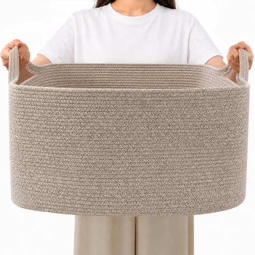 96L Woven Laundry Basket with Handles, Extra Blanket Basket by HZFTJOY