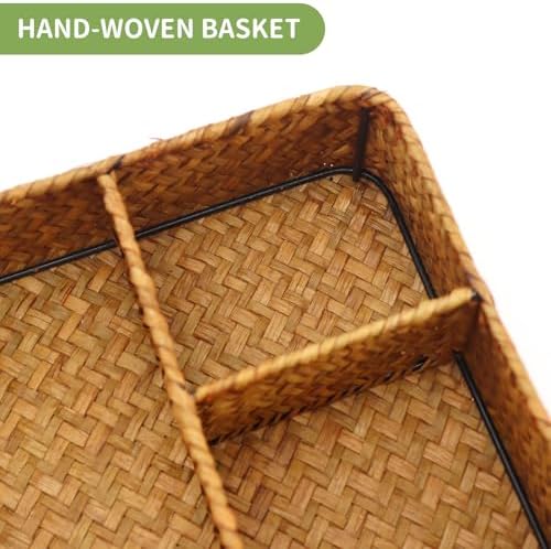 Nonam 4-Section Seagrass Tea Bag Organizer, Wicker Divided Basket - Image 2