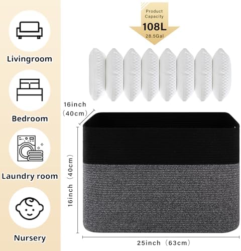 OIAHOMY 108L Extra Large Blanket Basket Dog Toy Basket Grey/Black - Image 3