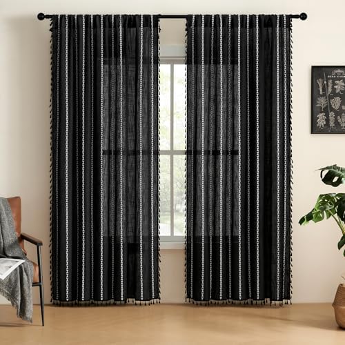 MitoVilla Boho Linen Bedroom Curtains 84 Inch Length 2 Panels Set, Bohemian by MitoVilla