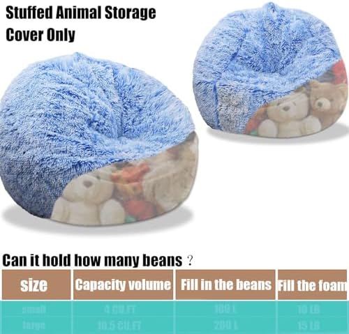 Fluffy Stuffed Animal Storage Bean Bag Chair Cover, Faux Fur Comfy Bean Bag - Image 4