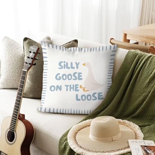 Cute Blue Silly Goose Pillow Cover Toddler Boy Bedroom Decor - Image 3
