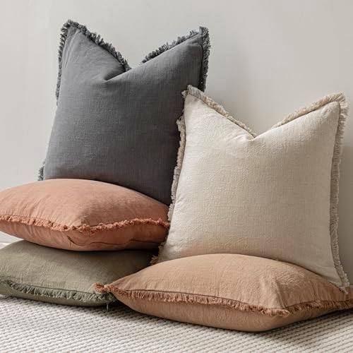Foindtower Decorative Linen Fringe Throw Pillow Covers 22×22 Inch - Image 5