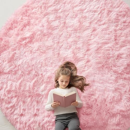 OLANLY Pink Round Rugs for Bedroom by OLANLY