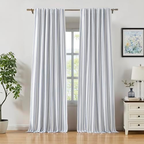 ZJDECOR Blue Striped Full Blackout Window Curtain Panels 72 Inches Length - Image 2
